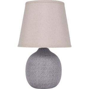 BRUBAKER Tafellamp bedlampje - 28,5 cm - bruin/beige - keramische lampvoet met structuur - linnen kap beige