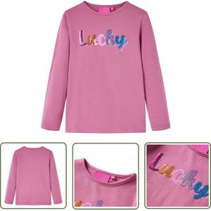 vidaXL Langmouwig Hemd - Kinderhemd - Kindershirt met lange mouwen 116 frambozenkleur - Meisjeshemd - Roze Hemd - Frambozkleurig Shirt