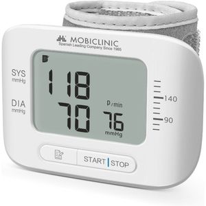 Mobiclinic Vitalpress - Polsbloeddrukmeter - Digitale polsslagmeter - Met geheugen - LCD-scherm - Meetbereik: 0-300 mmHg - Weergave van het gemiddelde van drie metingen - Wit