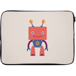 Laptophoes 13 inch - Robot - Tandwiel - Gezicht - Antenne - Kids - Jongetjes - Laptop sleeve - Binnenmaat 32x22,5 cm - Zwarte achterkant