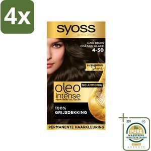 SYOSS - Oleo Intense 4-50 - Haarverf - Permanente Haarkleuring - Ijzig Bruin - Langdurige Kleur - Voordeelverpakking - 4 stuks - Ijzige bruintint - Ammoniakvrij