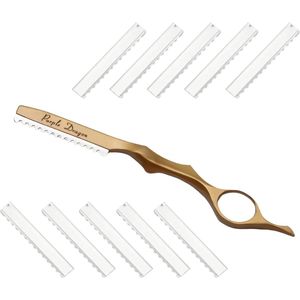 Haar Styling Razor - Styling Razor Thinning Shaper - Barbier Styling Knife - Haar Textuur Scheermes Kam met 10 Bladen voor Salon en Thuisgebruik - Goud
