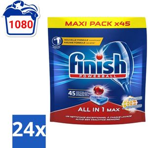 Finish Powerball - All in 1 Max - Vaatwastabletten - Met Bicarbonaat - 45 Tabletten - Voordeelverpakking - 24 stuks