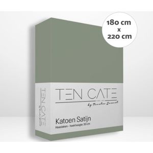 Ten Cate Hoeslaken - Hoeslaken 180 x 220 - Katoensatijn - Hoeslakens - Geschikt voor boxspring en matras - Hoekhoogte 35cm - Elastiek Rondom - Strijkvrij - Groen
