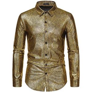 Glanzende Metallic Lange Mouwen Heren Overhemd - Slim Fit voor Feest, Cosplay en Party