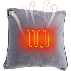 Silvergear Warmtekussen Grijs 40x40 cm - 3 standen - Elektrisch Verwarmd Kussen - Heating Pillow - USB Oplaadbaar - Draadloos Elektrisch Kussen - Infrarood
