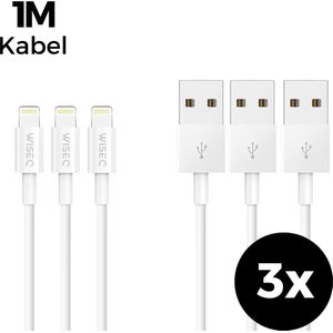 WISEQ 3 Premium iPhone Kabels - Set van 3 - 1 Meter - USB naar Lightning Oplaadkabels - Wit