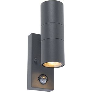 QAZQA duo - Moderne Buitenlamp met Bewegingsmelder | Bewegingssensor | sensor Up Down voor buiten - 2 lichts - D 110 mm - Donkergrijs - Buitenverlichting