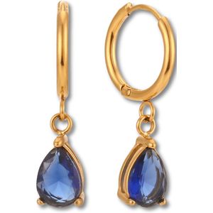 Marama - Oorbellen Esmee Blauw - damesoorbellen - stainless steel gold plated - 18k goud - oorbellen - kliksluiting - blauwe zirkonia - gouden hoops