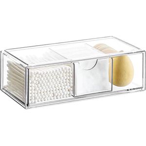 Drawer Organiser - 3-Tier Acrylic Cosmetic Organiser - Make-Up Organizer - Transparent Bathroom Storage Box - Cotton Swabs Holder