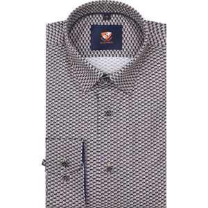 Suitable Overhemd Print Bruin 267-12 - Maat 42 - Heren - Overhemden Casual