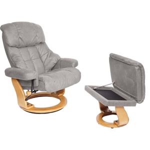 MCA Relaxfauteuil Calgary XXL, TV-fauteuil kruk, 180kg belastbaar stof/textiel ~ lichtgrijs, frame natuurbruin