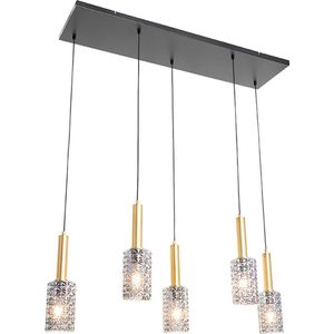 QAZQA elva - Art Deco Hanglamp eettafel voor boven de eettafel | in eetkamer - 5 lichts - L 128 cm - Zwart Goud - Woonkamer | Slaapkamer | Keuken