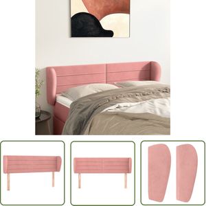 The Living Store Hoofdbord met randen 147x23x78/88 cm fluweel roze - Klassieke Hoofdbord - Hoofdbord Roze - Velvet Hoofdbord - Hoofdbord Met Oren - Beddecoratie