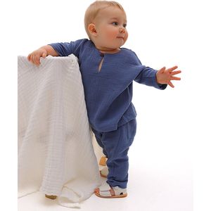 RobyKris Baby Shirt - Katoenen mousseline - Blauw - Maat 62-68
