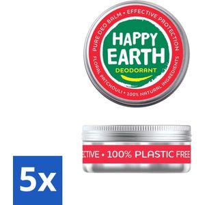 Happy Earth – Deodorant Balm – 100% Natuurlijk Floral Patchouli – 45 g - Bulkverpakking - 5 stuks