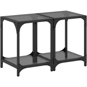 vidaXL Salontafels - Set van 2 - Zwart glas - 30x30x40 cm Salontafel - Zwarte Tafellamp - Koffietafel - Woonkamerdecoratie - Houten Meubilair