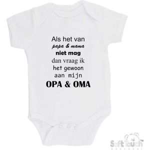 100% katoenen Romper ""Als het van papa & mama niet mag dan vraag ik het gewoon aan opa & oma"" Unisex Katoen Wit/zwart Maat 56/62