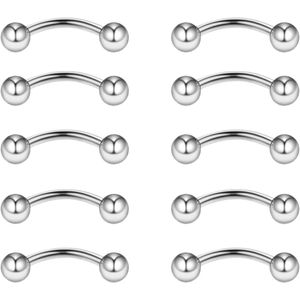 Gebogen barbells voor piercings - set van 10 stuks - 16g - roestvrij staal - diverse lengtes