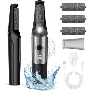 Elektrische eeltverwijderaar voor voeten - Elektrische voetvijl - Professionele eeltverwijderaar - Voetverzorgingsset van 6 stuks - Voetvijl - 3 instelbare snelheden - Voor dode huidcellen, eelt - Eeltverwijderaar voor voeten - Eeltkrabber - Zwart