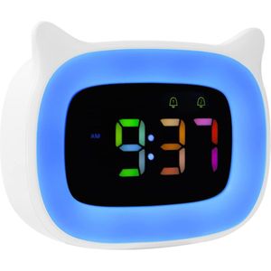 Kinderwekker met Nachtlampje – RGB Verlichting in 8 Kleuren – 18 Wekgeluiden – Dubbel Alarm & Snooze Functie – 12/24 Uurs Weergave – Perfect voor Meisjes, Jongens & Tieners