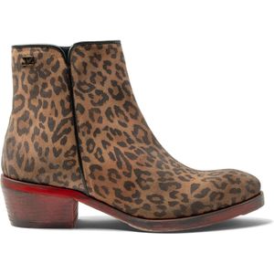 Lazamani - Sara Dames Enkellaarsjes Suede Tan/Leo - Maat 36