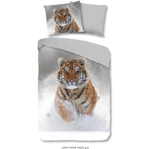 Good Morning Dekbedovertrek ""tijger in de sneeuw"" - Grijs - (240x200/220 cm) - Katoen Flanel