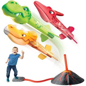 GT Dinosaurus Stamp Raket schieten - Inclusief 3 dinosaurussen - Dinosaurus speelgoed rocket Speelset met Vulkaan Lanceerstation - Buitenspeelgoed Kinderspeelgoed voor Kinderen 2024 - 3 jaar 4 jaar cadeau