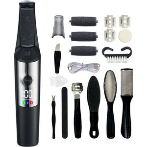 Elektrische eeltverwijderaar voor voeten - Elektrische voetvijl - Professionele eeltverwijderaar - Voetverzorgingsset van 10 stuks - Voetvijl - 3 instelbare snelheden - Voor dode huidcellen, eelt - Eeltverwijderaar voor voeten - Eeltkrabber - Zwart
