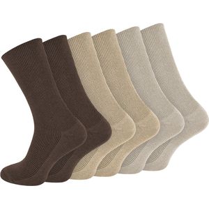 Calzera 6 Paar Diabetes Sokken - Bruin/Zand/Beige - Wijde Boord - Sokken Zonder Elastiek - Non Elastische Top - Anti-Press - Medische Sokken - Naadloos - Dames en Heren - Maat 40-46