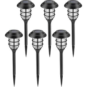 Igoods Solar Tuinverlichting Lantaarn - Verlichting op Zonne-energie - Sfeerverlichting - LED Prikspots Voor Buiten - Groene Energie - Waterbestendig - Tuinfakkels - 6 Stuks