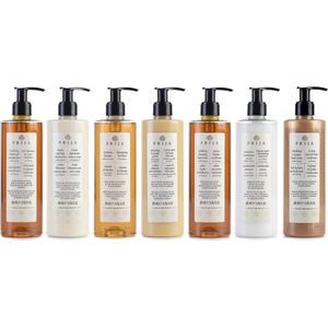 PRIJA Set: conditioner, shampoo, badschuim, hydraterende crème, vloeibare zeep, douchegel, massagelotion 7x380ml