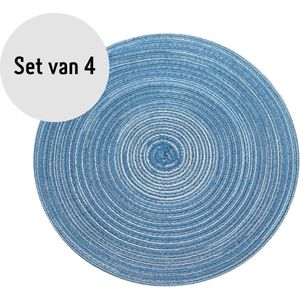 Krumble Placemat rond - Placemats - Onderleggers - Onderzetters - Tafelaccessoires - Set van 4 - Diameter 36 cm - Blauw/grijs