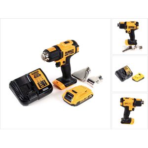 DeWalt DCE 530 D1 accu-heteluchtpistool 18 V 530 °C + 1x accu 2,0 Ah + 1x lader + vlak- en reflectormondstuk