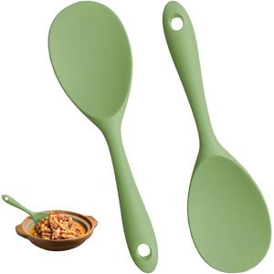 Silicone Rice Spoon 2pcs - Nonstick Serving Spoons for Cooking Mashed Potatoes, Sushi, Scrambled Eggs (Green 22 x 6)
