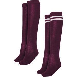 Urban Classics - Ladies College 2-pack Lange sokken - 35/38 - Bordeaux rood