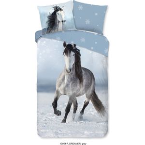 Good Morning Kinderdekbedovertrek ""paard in de sneeuw"" - Grijs - (140x200/220 cm) - Katoen Flanel