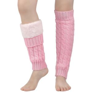 Daity 1 paar elegante, warme damessokken met pluchen details - comfortabel, verdikt gedraaid ontwerp, winterkoudebestendige laarzensokken (roze)