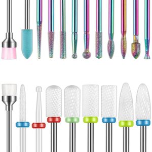 Sander Shop 19 stuks nagelboren sets, 3/32 inch nagelriem elektrische nagelvijl en keramische acryl gel nagel bit kit, acryl nail art tools, hardmetalen nagelriemverwijderaar bits voor manicure pedicure