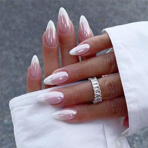 Glanzende Amandelkunstnagels - 24 Stuks Chrome Kunstnagels voor Dames