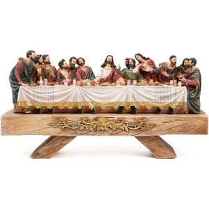 BRUBAKER Het laatste avondmaal - 40 cm kerstfiguur met handbeschilderde figuren - Jezus en zijn 12 discipelen aan tafel - avondmaalscène kerstdecoratie - XL tafeldecoratie van polyhars