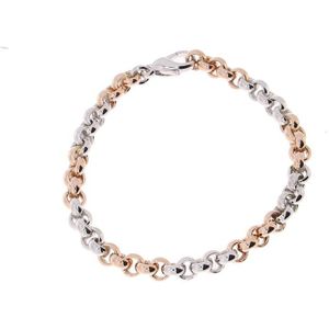Gouden armband - massief - jasseron - rosé/witgoud - 14 karaat - uitverkoop Juwelier Verlinden St. Hubert - van €2845,= voor €2135,=