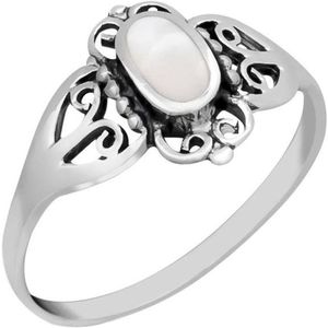 Ringen dames | Zilveren ring met ingelegd wit parelmoer
