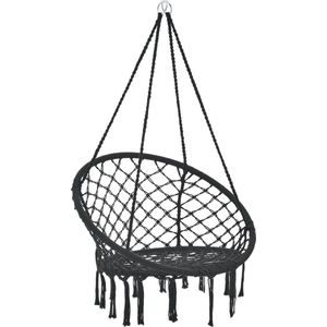 Katoenen Hangstoel Eladio - Max 100 kg - Zwart - Geschikt voor binnen en buiten gebruik - Stijlvolle uitstraling