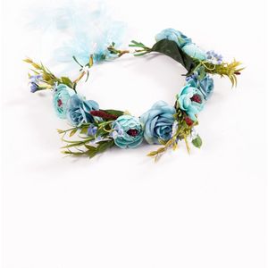 KIMU Luxe Rozenkrans Blauw Bloemenkrans Rozen Bloemen Haarband Elfje Festival