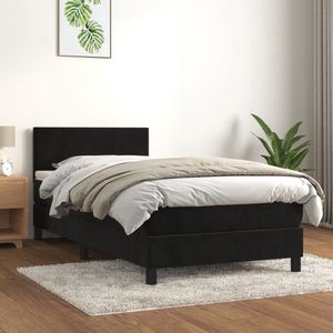 The Living Store Boxspring met matras fluweel zwart 100x200 cm - Boxspringbed - Zwarte Boxspring - Velvet Bed Frame - Pocketed Spring Mattress - Boxspring Kopen