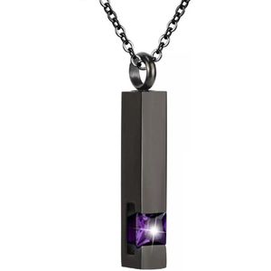 Luxe Ashanger | Met Ketting | Assieraad | Zwart Met Paarse Steen | As Ketting | Gedenksieraad | Urn | Incl. As vuller