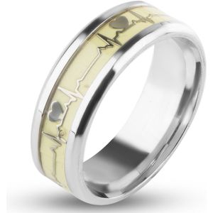 Hartslag Ring met Glow in the Dark - Staal - Ringen Heren Dames - Cadeau voor Man - Mannen Cadeautjes Accesoires