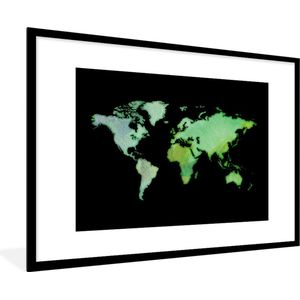 Fotolijst incl. Poster - Wereldkaart - Groen - Waterverf - 120x80 cm - Posterlijst