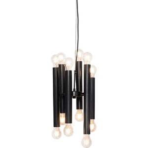 QAZQA tubi - Art Deco Hanglamp eettafel - 12 lichts - Ø 26 cm - Zwart - Woonkamer